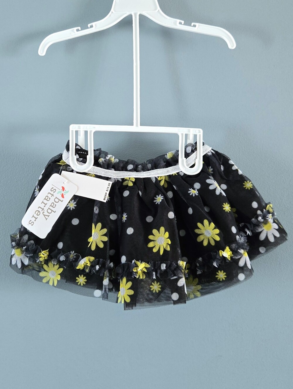NWT Black, White and Yellow Floral Tulle Skirt Diaper Cover 12m